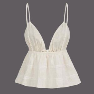 Women's Peplum Crop Top Tie Front V Neck Spaghetti Strap Flared Cami Top